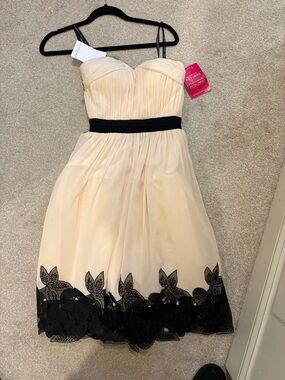 Little Mistress Cream and Black Spaghetti Strap Party Dress
